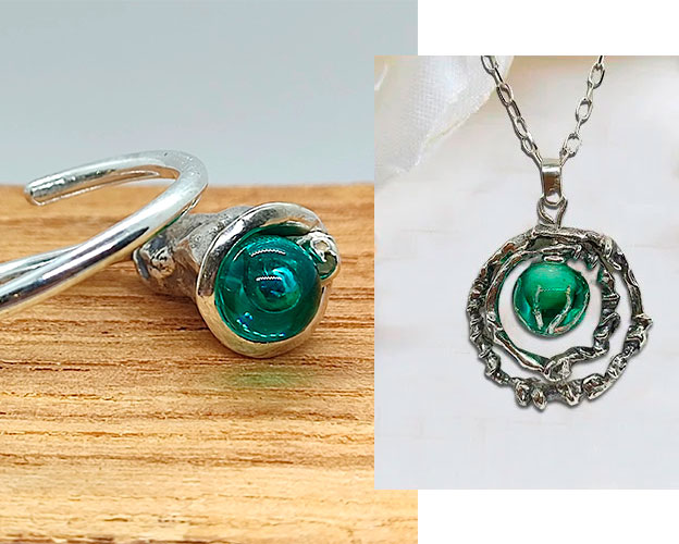 Joyas artesanas creadas a mano en plata de lay y vidrio de Murano Italia